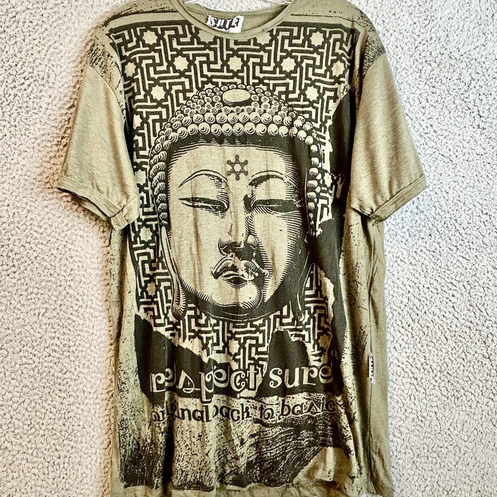 SURE DESIGNS T SHIRT EDITION Size Large BUDDHA YOGA FESTIVAL Hippie Double Sided